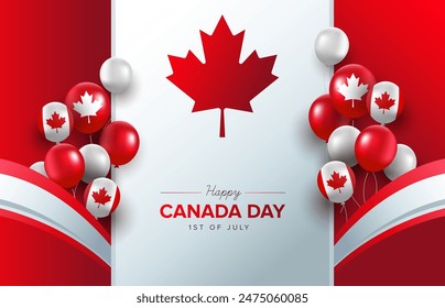 Tarjeta de felicitación del fondo del día de Canadá feliz con cintas y globos. Ilustración de stock de Ilustración vectorial.