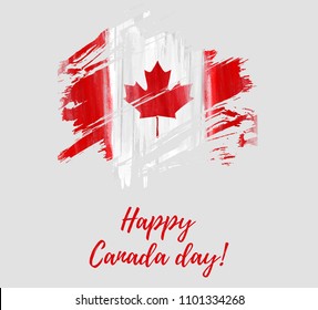 Happy Canada day background with grunge watercolor painted canadian flag. Template for invitation, poster, flyer, banner, etc.