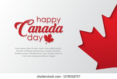 Happy Canada Day background with red maple leaf. Paper art style. vector illustration. 