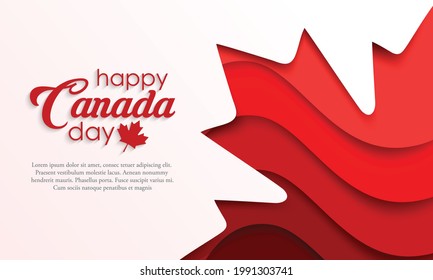 Happy Canada Day background with red maple leaf. vector illustration. paper art style