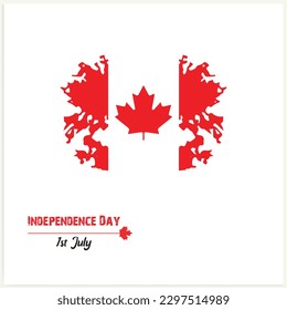 Happy Canada Day Hintergrund mit dem roten Ahornblatt. Vektorgrafik.