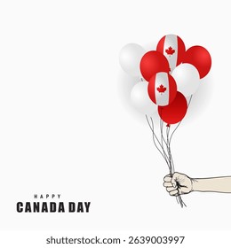 Happy Canada Day background template with Canada flag maple leaf on balloons.suitable for banner, poster etc