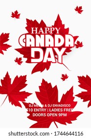 Happy Canada Day background with text red maple leaf