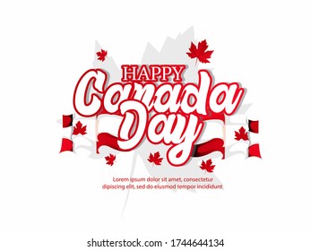 Happy Canada Day background with text red maple leaf