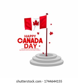 Happy Canada Day background with text red maple leaf