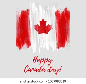 Happy Canada day background with watercolor brushed lines. Grunge canadian flag. Template for invitation, poster, flyer, banner, etc.