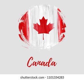 Happy Canada day background with watercolor brushed lines in round grunge shape. Grunge canadian flag. Template for invitation, poster, flyer, banner, etc.