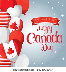 happy canada day with balloons flags decoration