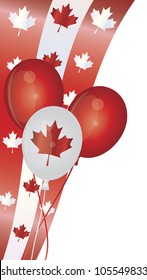 Happy Canada Day Balloons With Maple Leaves Swirl Border Illustration