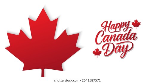 Happy Canada Day banner cover background with red maple leaf. canadian poster, cards,for ads promo, web, post. greeting canada day collection backdrop.