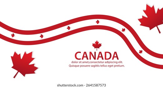 Happy Canada Day banner cover background with red maple leaf. canadian poster, cards,for ads promo, web, post. greeting canada day collection backdrop.
