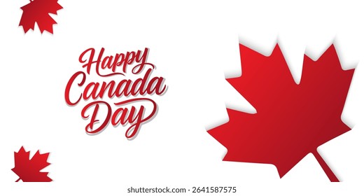 Happy Canada Day banner cover background with red maple leaf. canadian poster, cards,for ads promo, web, post. greeting canada day collection backdrop.