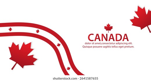 Happy Canada Day banner cover background with red maple leaf. canadian poster, cards,for ads promo, web, post. greeting canada day collection backdrop.