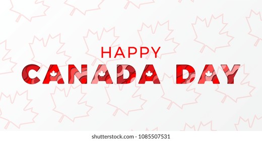 happy canada day banner design layout with paper cut colorful layered text. vector illustration for greeting cards, posters, invitations, brochures