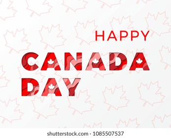 happy canada day banner design layout with paper cut colorful layered text. vector illustration for greeting cards, posters, invitations, brochures