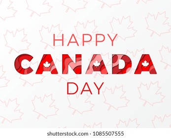 happy canada day banner design layout with paper cut colorful layered text. vector illustration for greeting cards, posters, invitations, brochures