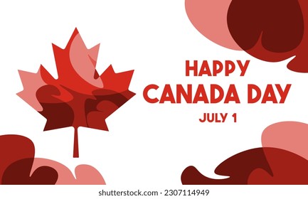 Happy canada day banner with fluid wavy red maple on white background