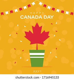 Happy Canada Day banner with maple leaf. Greeting card for Canada Day holiday