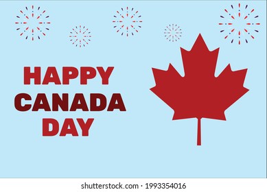 Happy Canada day banner with maple leaf and fireworks isolated on background.Canada day greeting card.