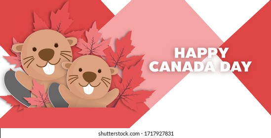 Happy Canada day banner in paper cut style.