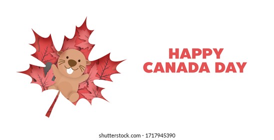 happy canada day banner in paper cut style. 