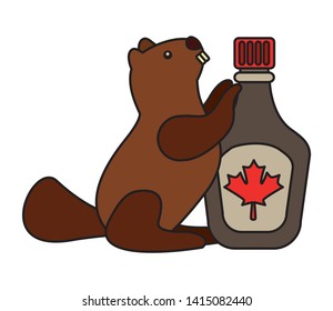 happy canada day beaver syrup bottle vector illustration
