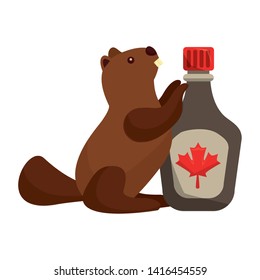 happy canada day beaver syrup bottle vector illustration  