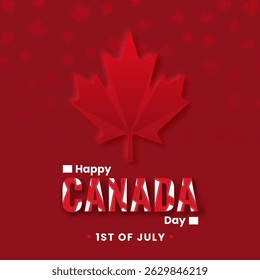 Happy Canada Day, Bold Maple Leaf Celebration with Red background.