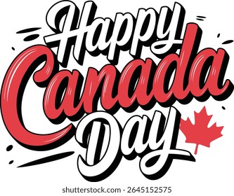 Happy Canada Day Kalligrafie Design mit Ahornblatt. Vektorgrafik auf weißem Hintergrund