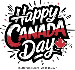 Happy Canada Day Calligraphy design with maple leaf. Vector illustration on white background
