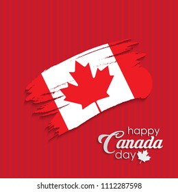 Happy Canada Day calligraphy lettering with Canada flag in grunge style on red background. vector illustration.