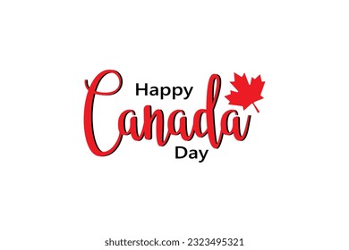 Happy Canada Day calligraphy typography lettering with red maple leaf  vector ilustration