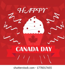 Happy Canada day card with a cupcake - Vector