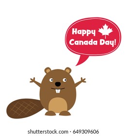 Happy Canada Day card with a cute beaver