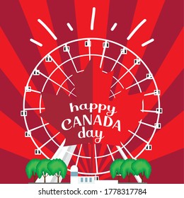 Happy Canada day card with a grande roue. Montreal landmark - Vector