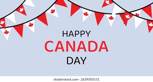 Happy Canada Day card with maple leaf bunting garlands. Celebration design for national holiday in Canada.