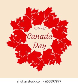Happy Canada Day card. Maple leaves frame.  Vector illustration