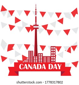 Happy Canada day card. Toronto landmark. Maple leaf - Vector