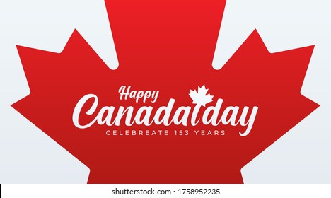 Happy Canada day celebrate 153 years modern banner, sign, cover, design concept, greeting card with red maple leaf  on a light background. 