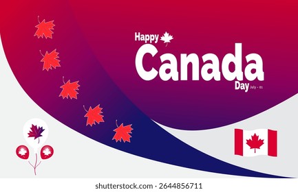 Feliz Dia do Canadá, comemore em 1º de julho. Modelo de banner de dia de independência do Canadá com a bandeira do Canadá folha de bordo. Utilize para modelo, design de pôster, cartão, cartaz com ilusão profissional 