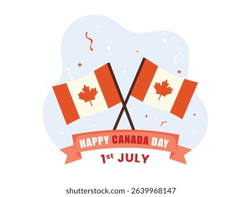 Happy Canada Day Celebration. Flat vector illustration Canadian Flags of a Celebration Canada Day. Colorful illustration  woth text on white background.