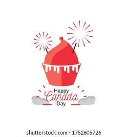 happy canada day with cupcake, national holiday vector illustration design