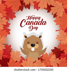 happy canada day with cute beaver vector illustration design