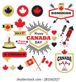 Happy Canada Day design elements set