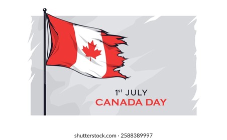 Happy Canada Day features an illustration of a waving Canadian flag in the concept of commemorating Canada's big day, July 1st.