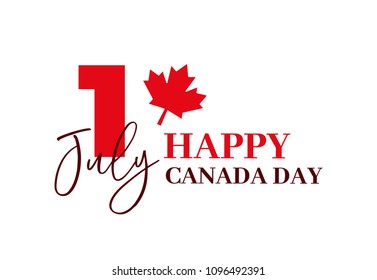 Happy Canada Day, first of july. Vector typographic design illustration. Canadian flag colors and maple leaf shape. Retro style with calligraphic text. Usable as greeting card, background, banner