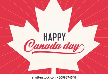 Happy Canada Day, first of july. Vector background illustration. Canadian flag colors and shapes. Retro style with calligraphic text