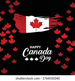 Happy Canada Day First July. Canada Flag Brush Style. Black Background Illustration.