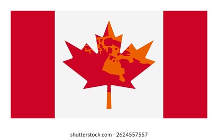 Feliz día de Canadá. Bandera de Canadá con el mapa. Ilustración vectorial 