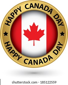Happy Canada Day gold label, vector illustration